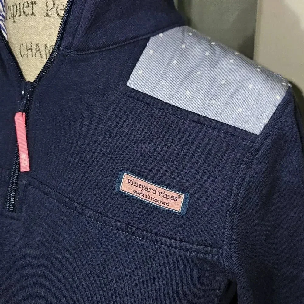 Vineyard Vines Womens Navy Dot‎ Stripe 1/4 Zip Shep Shirt XS